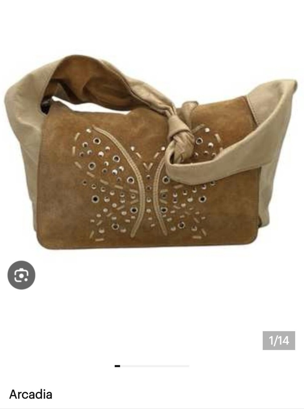 Y2K Arcadia Italy Leather vintage hobo bag gold with butterfly embossing. Rare!
